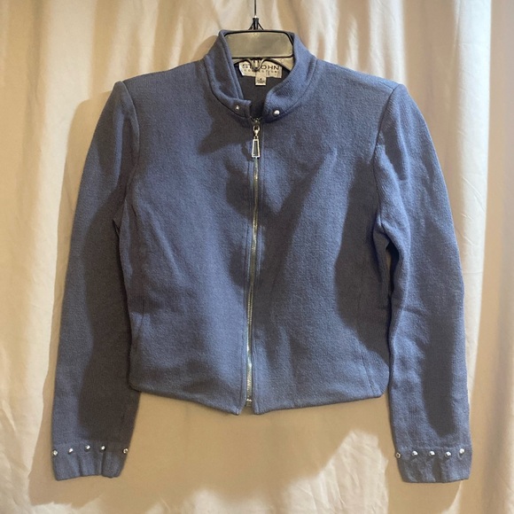 St. John Collection Knit Crop Jacket, Size 4 Color Light Purplish Blue - Picture 1 of 9